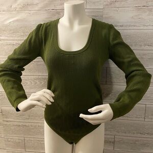 Express Olive Ribbed Knit Top